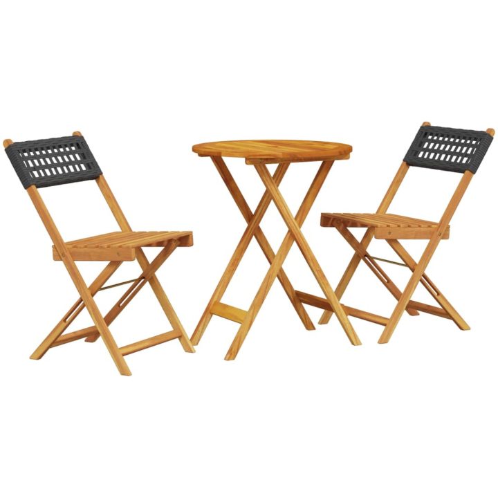 Caféset 3 delar svart konstrotting och massivt trä vidaXL 60 x 75 cm – bild 2