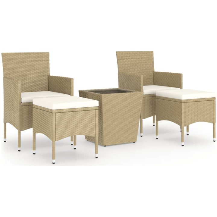 Caféset 5 delar konstrotting och härdat glas beige vidaXL – bild 2