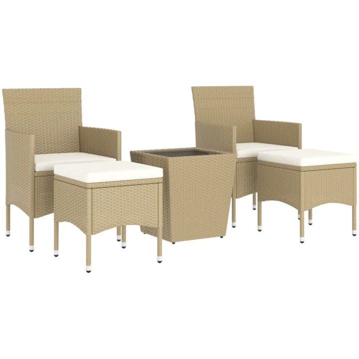 Caféset 5 delar konstrotting och härdat glas beige vidaXL – bild 3