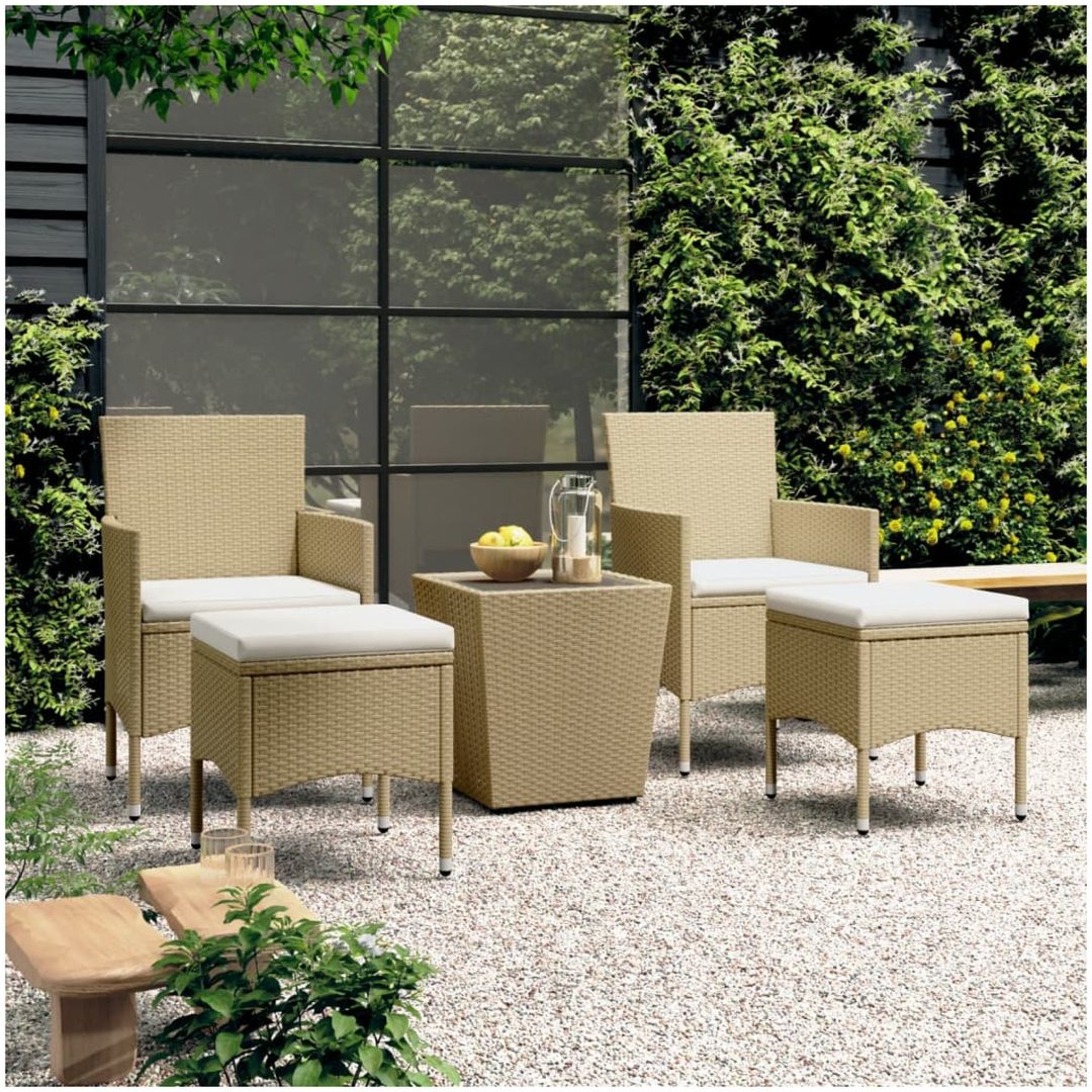 Caféset 5 delar konstrotting och härdat glas beige vidaXL
