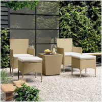 Caféset 5 delar konstrotting och härdat glas beige vidaXL