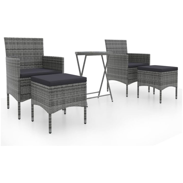 Caféset 5 delar konstrotting och härdat glas grå vidaXL – bild 2