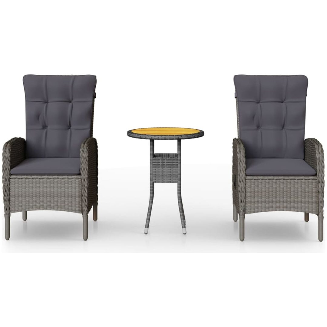 Caféset för trädgården 3 delar konstrotting grå vidaXL ⌀60 cm table – bild 2