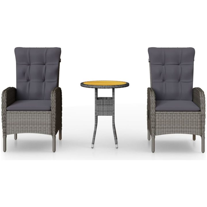 Caféset för trädgården 3 delar konstrotting grå vidaXL ⌀60 cm table – bild 2
