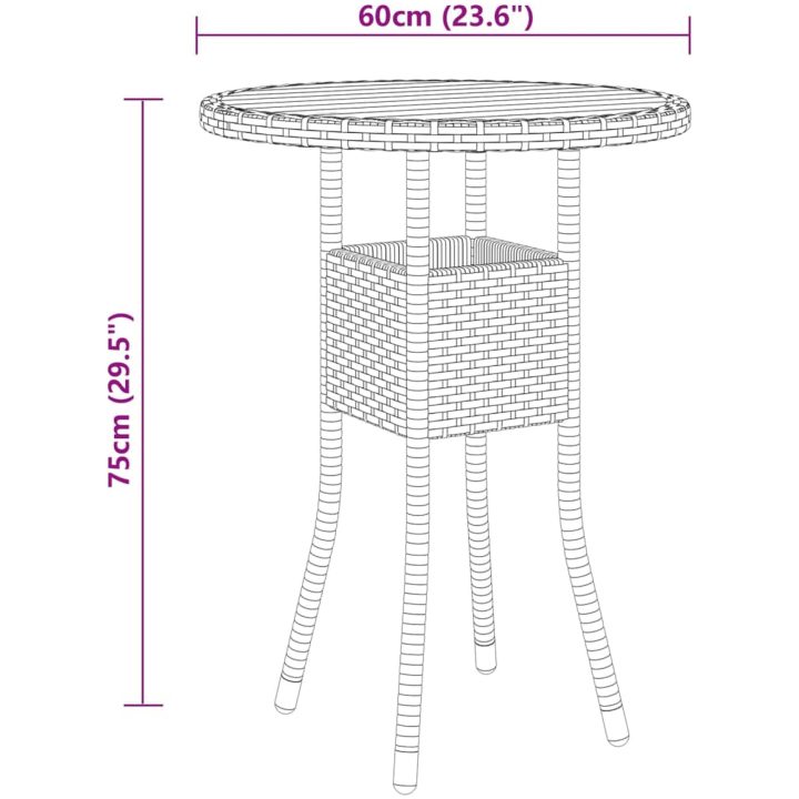 Caféset för trädgården 3 delar konstrotting grå vidaXL ⌀60 cm table – bild 11