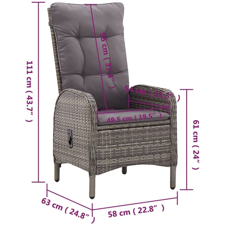 Caféset för trädgården 3 delar konstrotting grå vidaXL ⌀60 cm table – bild 10