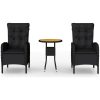 Caféset för trädgården 3 delar konstrotting svart vidaXL ⌀60 cm table – miniatyr 2