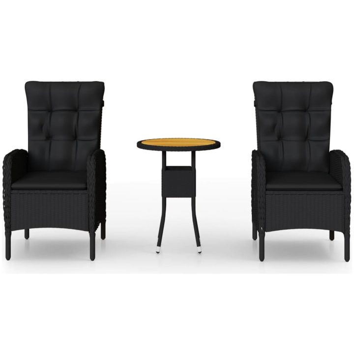 Caféset för trädgården 3 delar konstrotting svart vidaXL ⌀60 cm table – bild 2
