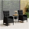 Caféset för trädgården 3 delar konstrotting svart vidaXL ⌀60 cm table – miniatyr 1
