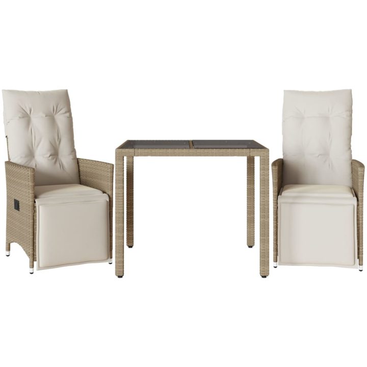 Caféset för trädgården 3 delar med dynor beige konstrotting vidaXL 90 x 90 x 75 cm – bild 2