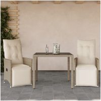 Caféset för trädgården 3 delar med dynor beige konstrotting vidaXL