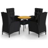 Caféset för trädgården 5 delar konstrotting svart vidaXL ⌀80 cm table – miniatyr 2