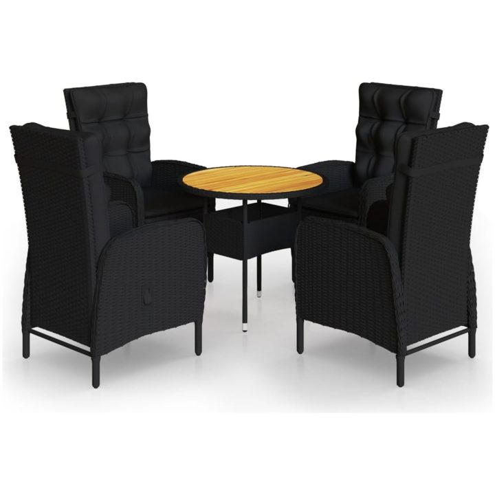 Caféset för trädgården 5 delar konstrotting svart vidaXL ⌀80 cm table – bild 2