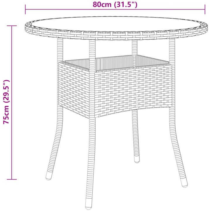 Caféset för trädgården 5 delar konstrotting svart vidaXL ⌀80 cm table – bild 9