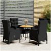 Caféset för trädgården 5 delar konstrotting svart vidaXL ⌀80 cm table – miniatyr 1
