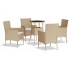 Caféset för trädgården 5 delar med dynor beige konstrotting vidaXL – miniatyr 2
