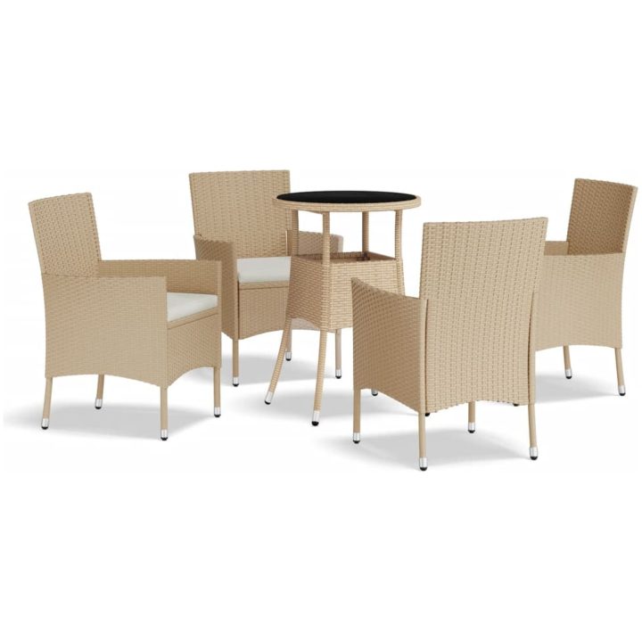Caféset för trädgården 5 delar med dynor beige konstrotting vidaXL – bild 2