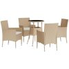 Caféset för trädgården 5 delar med dynor beige konstrotting vidaXL – miniatyr 3