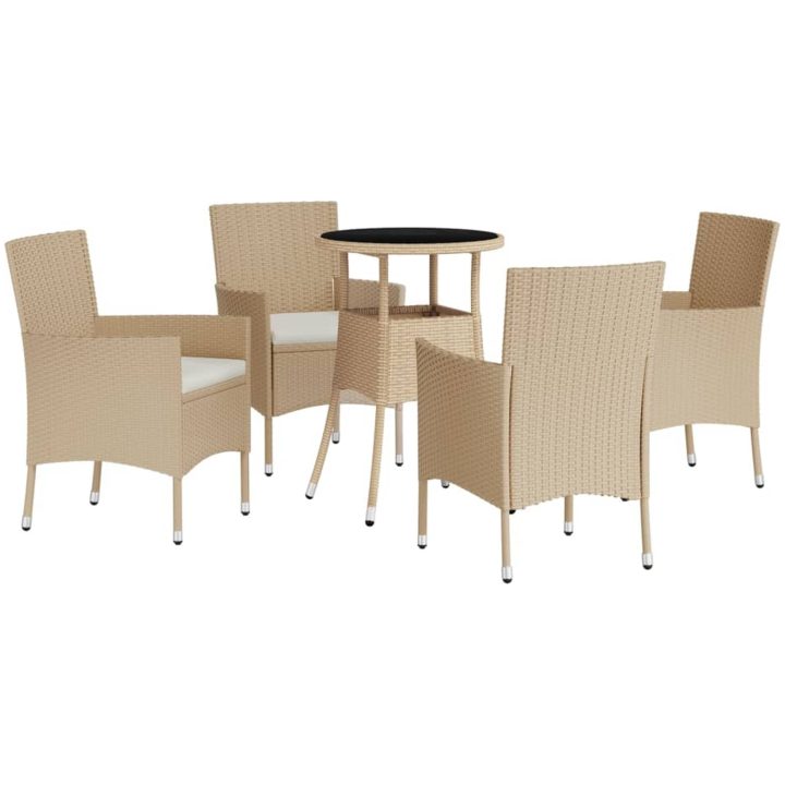 Caféset för trädgården 5 delar med dynor beige konstrotting vidaXL – bild 3