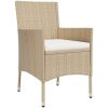 Caféset för trädgården 5 delar med dynor beige konstrotting vidaXL – miniatyr 5