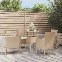 Caféset för trädgården 5 delar med dynor beige konstrotting vidaXL