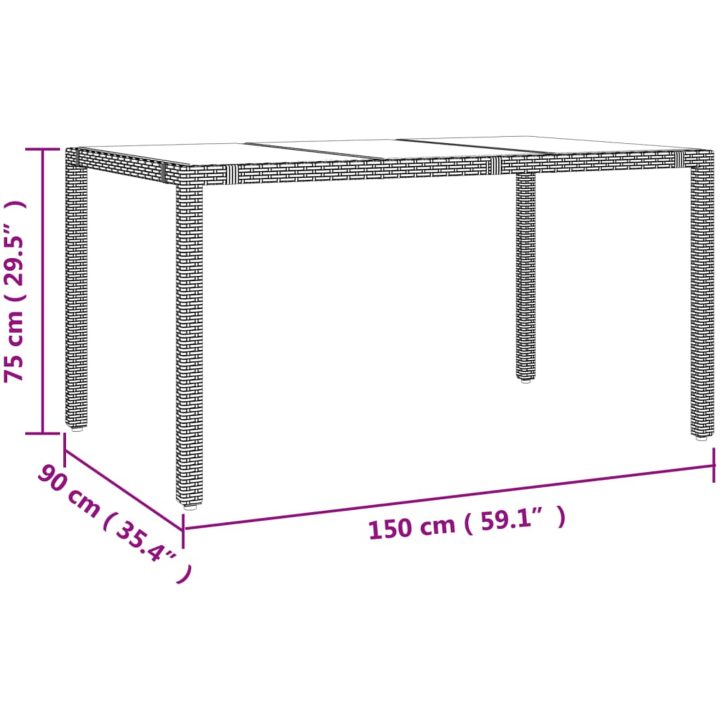 Caféset för trädgården 7 delar med dynor beige konstrotting vidaXL 150 x 90 x 75 cm – bild 8