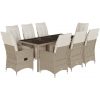 Caféset för trädgården 9 delar med dynor beige konstrotting vidaXL 190 x 90 x 75 cm – miniatyr 2