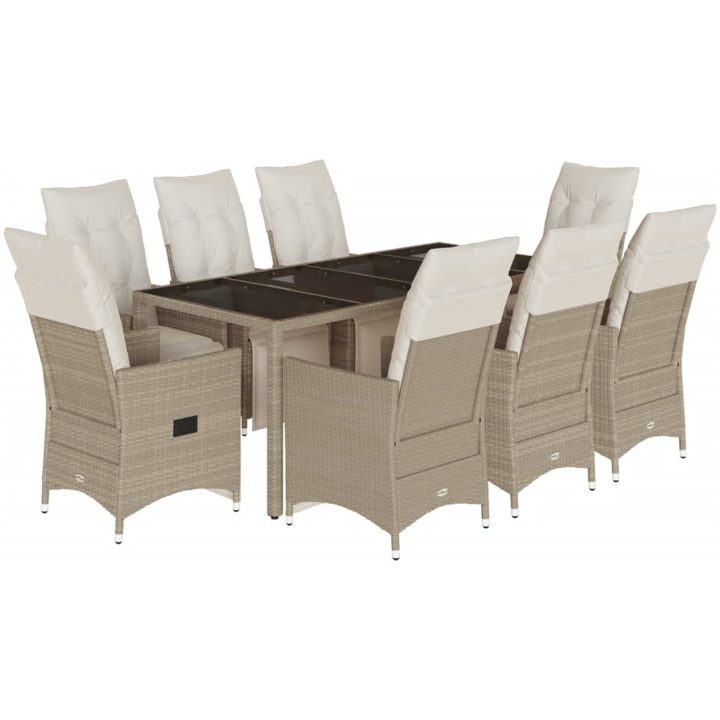 Caféset för trädgården 9 delar med dynor beige konstrotting vidaXL 190 x 90 x 75 cm – bild 2