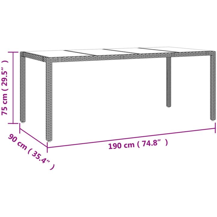 Caféset för trädgården 9 delar med dynor beige konstrotting vidaXL 190 x 90 x 75 cm – bild 8