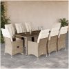 Caféset för trädgården 9 delar med dynor beige konstrotting vidaXL 190 x 90 x 75 cm – miniatyr 1