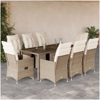 Caféset för trädgården 9 delar med dynor beige konstrotting vidaXL