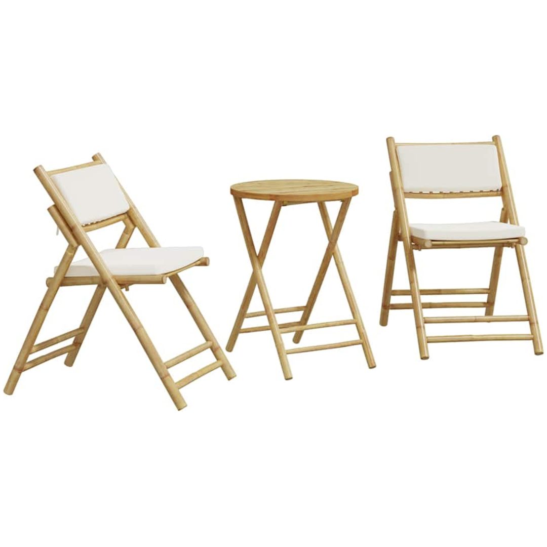 Caféset för trädgården med gräddvita dynor 3 delar bambu vidaXL – bild 2