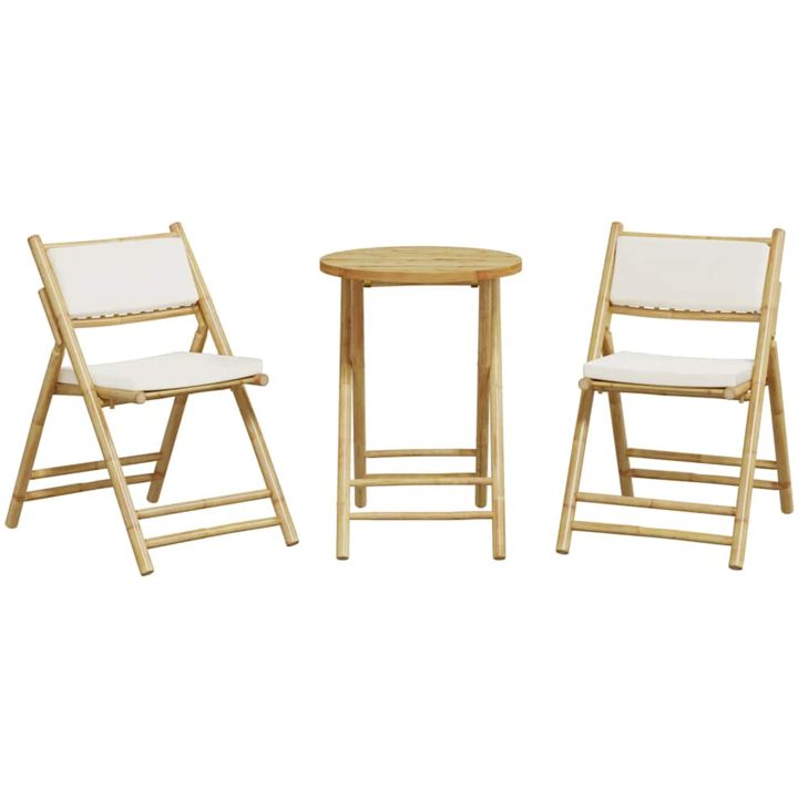 Caféset för trädgården med gräddvita dynor 3 delar bambu vidaXL – bild 4