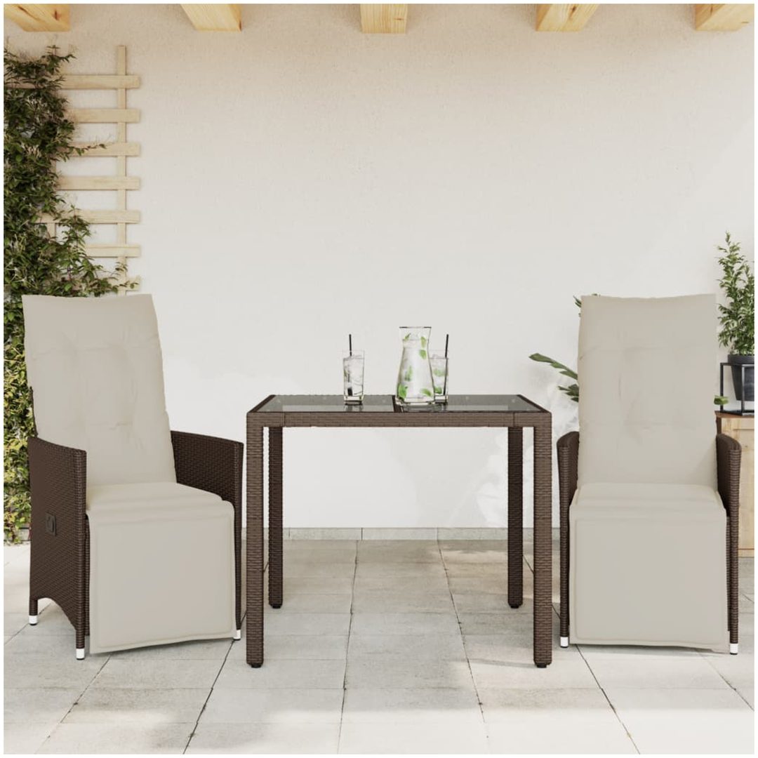 Caféset med dynor 3 delar brun konstrotting vidaXL 90 x 90 x 75 cm
