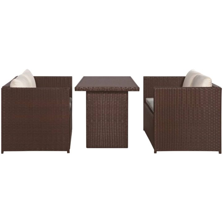Caféset med dynor 3 delar konstrotting brun vidaXL – bild 2