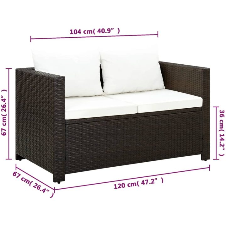 Caféset med dynor 3 delar konstrotting brun vidaXL – bild 7