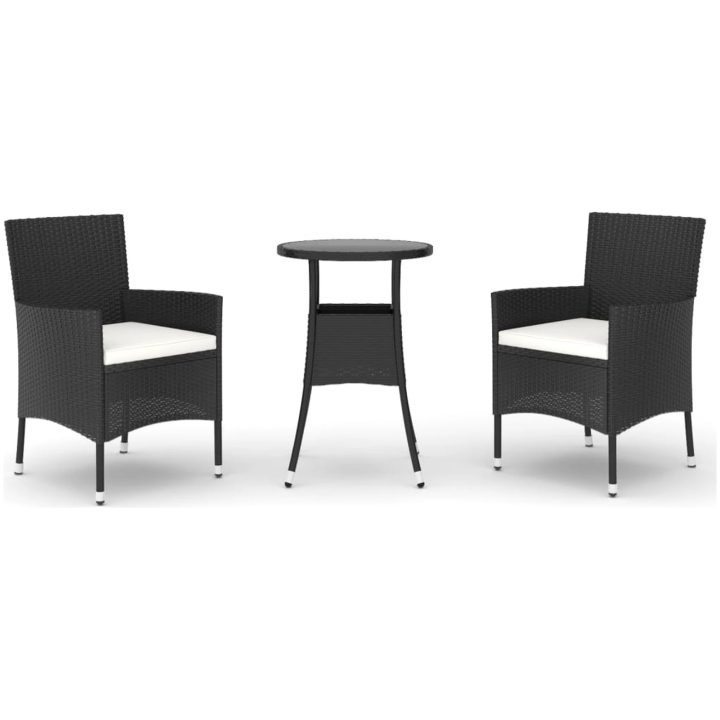 Caféset med dynor 3 delar konstrotting svart vidaXL – bild 2