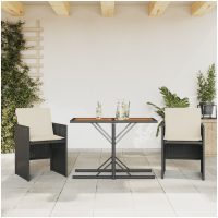Caféset med dynor 3 delar svart konstrotting vidaXL