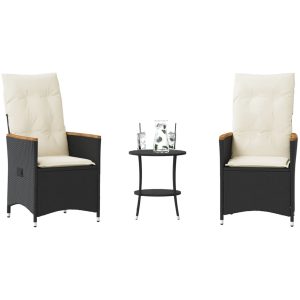 Caféset med dynor 3 delar svart konstrotting vidaXL