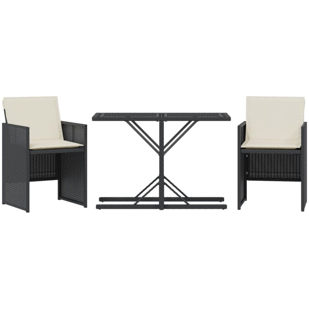 Caféset med dynor 3 delar svart konstrotting vidaXL – bild 2