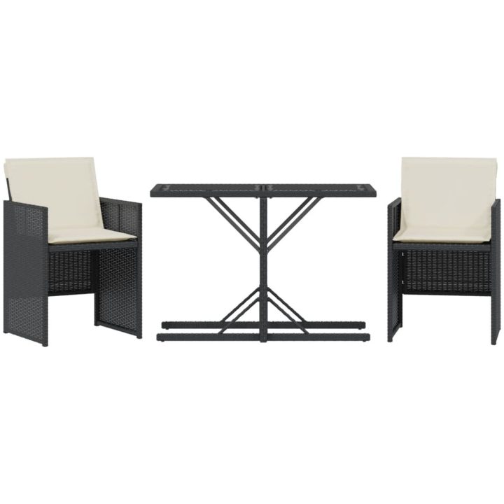 Caféset med dynor 3 delar svart konstrotting vidaXL – bild 2