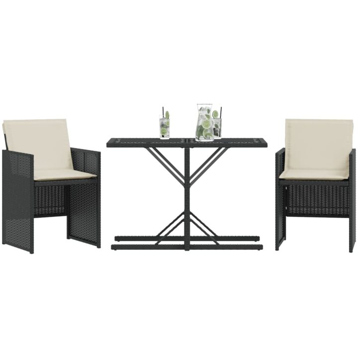 Caféset med dynor 3 delar svart konstrotting vidaXL – bild 3