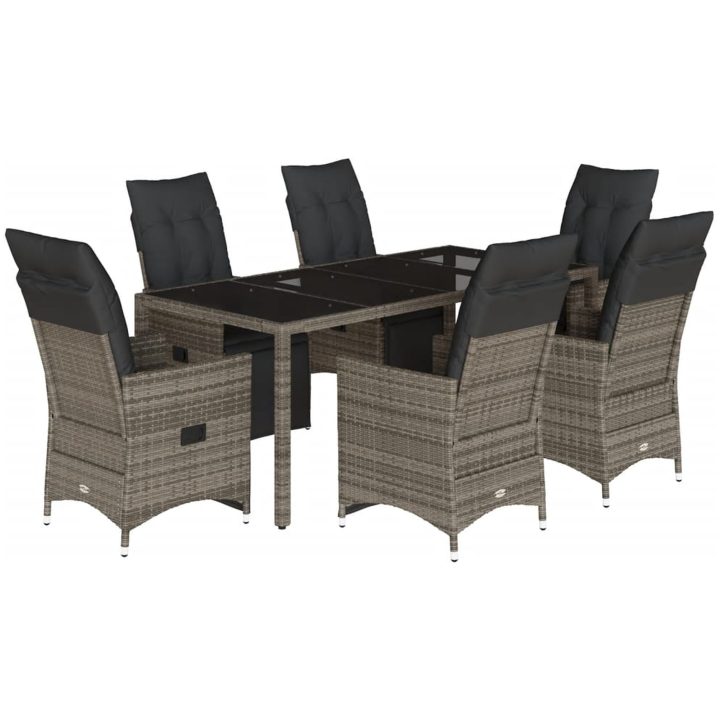 Caféset med dynor 7 delar konstrotting grå vidaXL 190 x 90 x 75 cm – bild 2