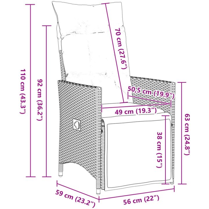 Caféset med dynor 9 delar konstrotting brun vidaXL 190 x 90 x 75 cm – bild 9