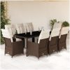 Caféset med dynor 9 delar konstrotting brun vidaXL 190 x 90 x 75 cm – miniatyr 1