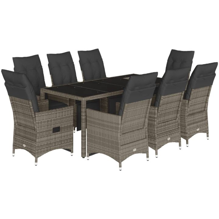 Caféset med dynor 9 delar konstrotting grå vidaXL 190 x 90 x 75 cm – bild 2