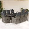 Caféset med dynor 9 delar konstrotting grå vidaXL 190 x 90 x 75 cm – miniatyr 1