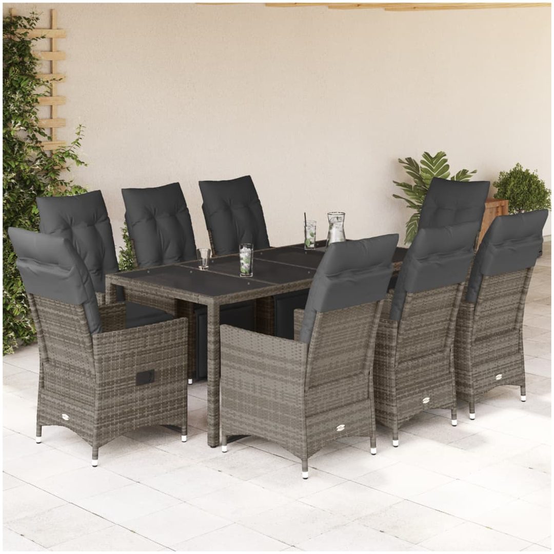 Caféset med dynor 9 delar konstrotting grå vidaXL 190 x 90 x 75 cm