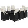 Caféset med dynor 9 delar konstrotting svart vidaXL 190 x 80 x 75 cm – miniatyr 2