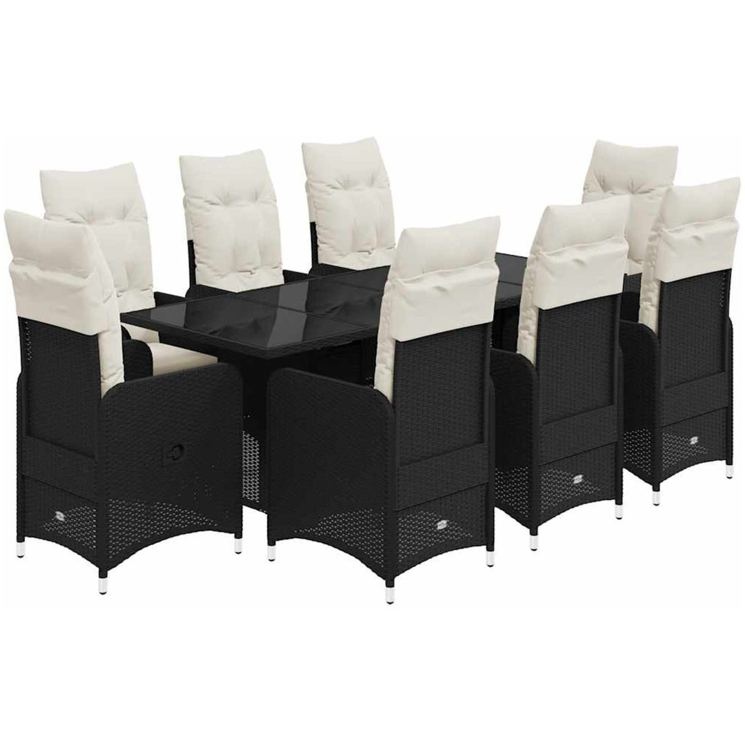 Caféset med dynor 9 delar konstrotting svart vidaXL 190 x 80 x 75 cm – bild 2